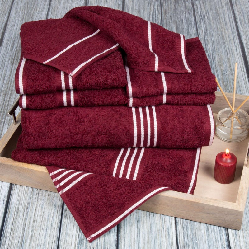 Lavish Home 8PC Bathroom Towels Set - 575GSM 100% Cotton Bathroom Essentials with 2 Bath Towels, 2 Hand Cloths, 2 Wash Cloths, and 2 Fingertip Fabric for Shower, Gym, Dorm and Spa (Burgundy) - Image 2